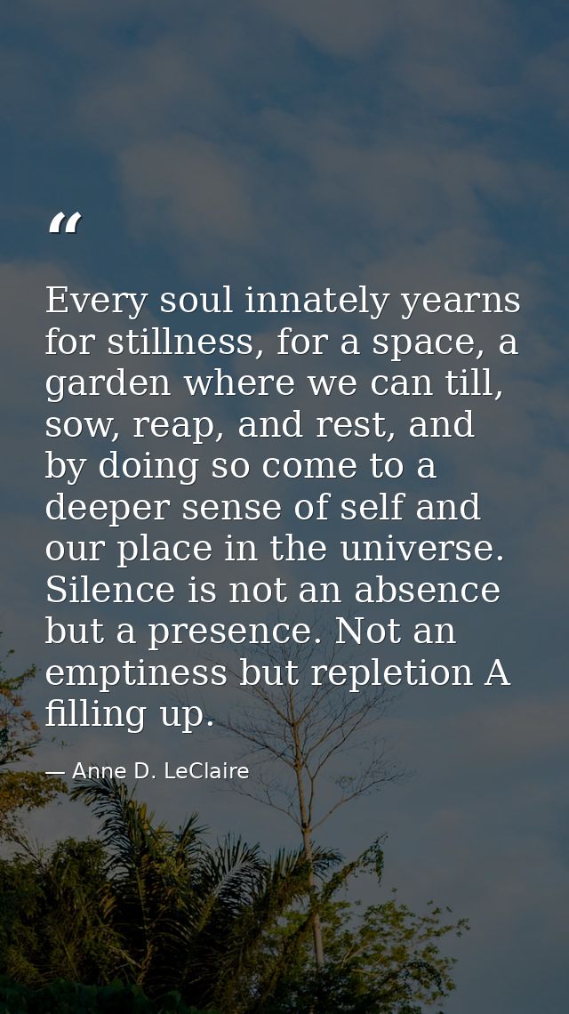 Every soul innately yearns for stillness, for a space, a garden where we can till, sow, reap, and rest, and by doing so  — Anne D. LeClaire