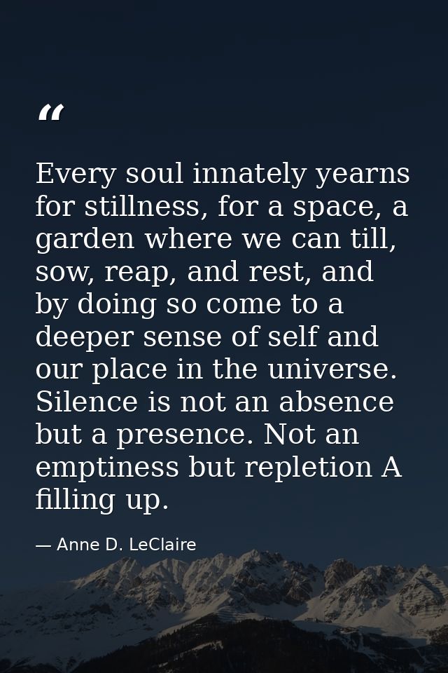 Every soul innately yearns for stillness, for a space, a garden where we can till, sow, reap, and rest, and by doing so  — Anne D. LeClaire