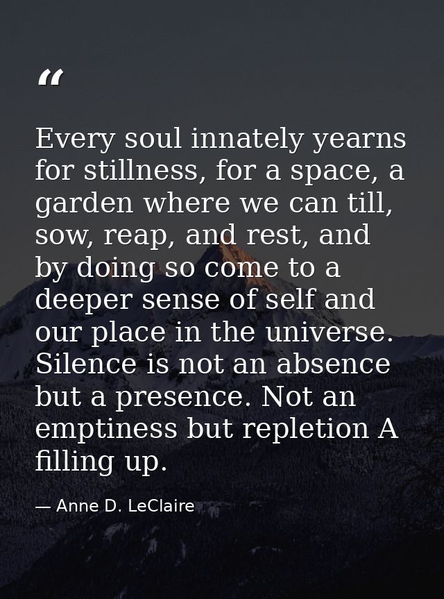 Every soul innately yearns for stillness, for a space, a garden where we can till, sow, reap, and rest, and by doing so  — Anne D. LeClaire