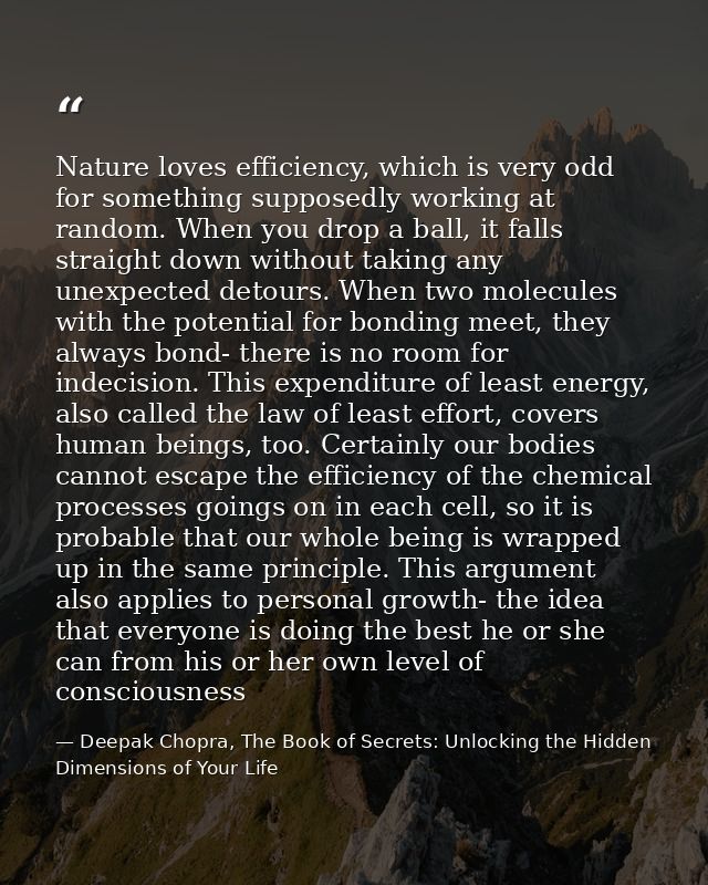 Nature loves efficiency, which is very odd for something supposedly working at random. When you drop a ball, it falls st — Deepak Chopra, The Book of Secrets: Unlocking the Hidden Dimensions of Your Life