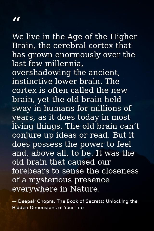 We live in the Age of the Higher Brain, the cerebral cortex that has grown enormously over the last few millennia, overs — Deepak Chopra, The Book of Secrets: Unlocking the Hidden Dimensions of Your Life