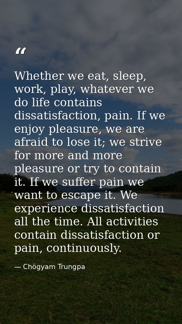 Whether we eat, sleep, work, play, whatever we do life contains dissatisfaction, pain. If we enjoy pleasure, we are afra — Chögyam Trungpa