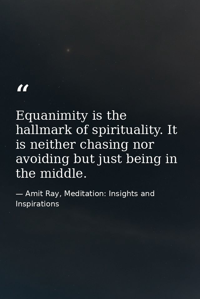 Equanimity is the hallmark of spirituality. It is neither chasing nor avoiding but just being in the middle. — Amit Ray, Meditation: Insights and Inspirations