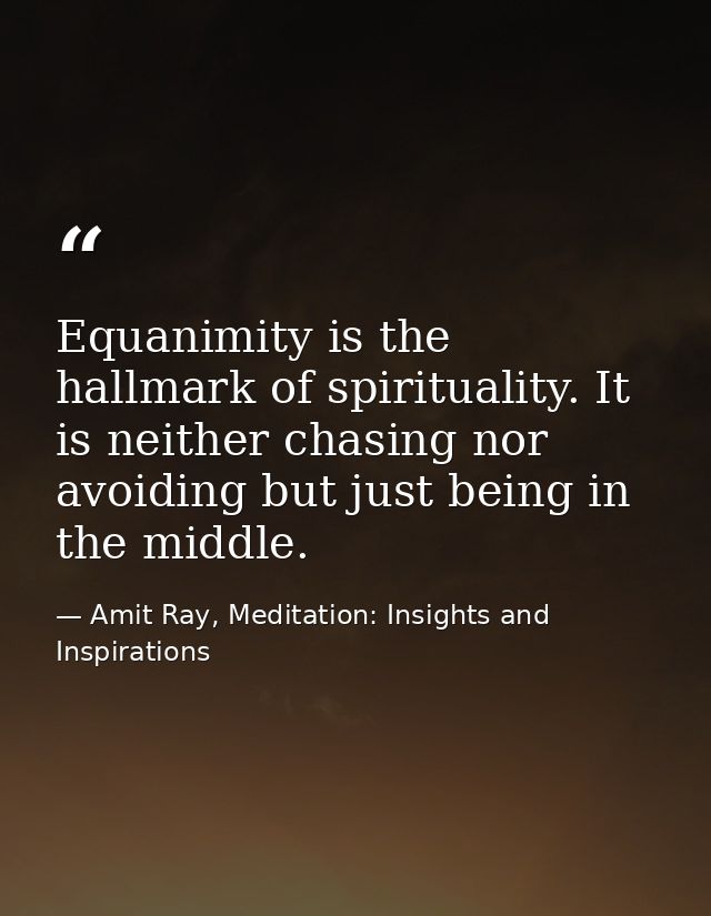 Equanimity is the hallmark of spirituality. It is neither chasing nor avoiding but just being in the middle. — Amit Ray, Meditation: Insights and Inspirations