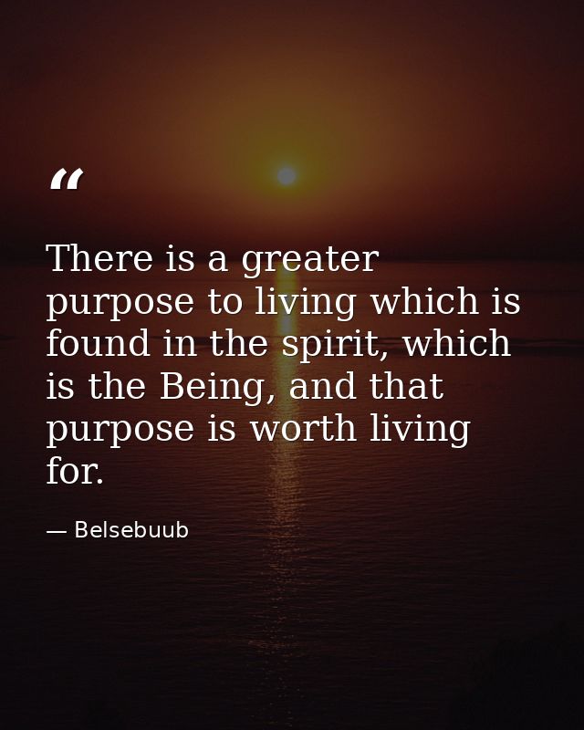 There is a greater purpose to living which is found in the spirit, which is the Being, and that purpose is worth living  — Belsebuub