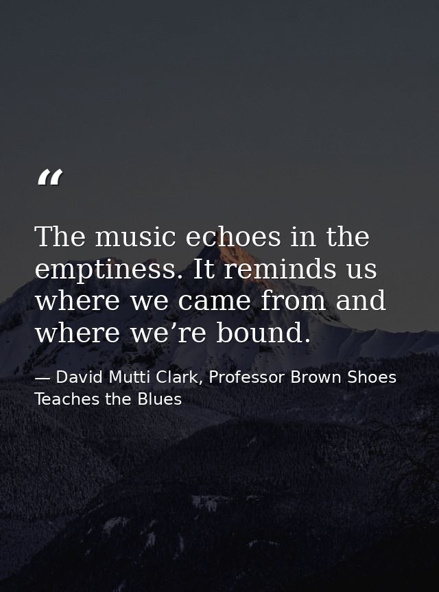 The music echoes in the emptiness. It reminds us where we came from and where we’re bound. — David Mutti Clark, Professor Brown Shoes Teaches the Blues