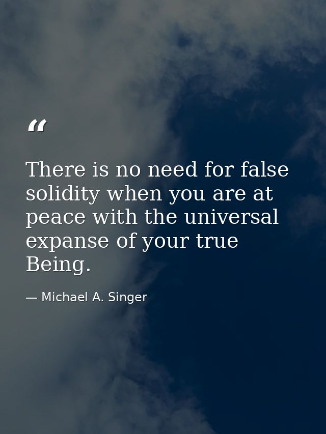 There is no need for false solidity when you are at peace with the universal expanse of your true Being. — Michael A. Singer