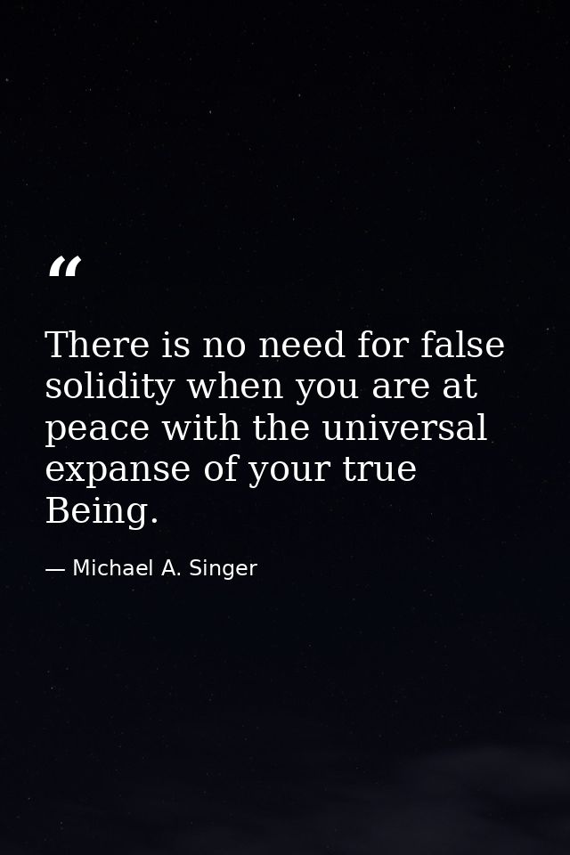 There is no need for false solidity when you are at peace with the universal expanse of your true Being. — Michael A. Singer