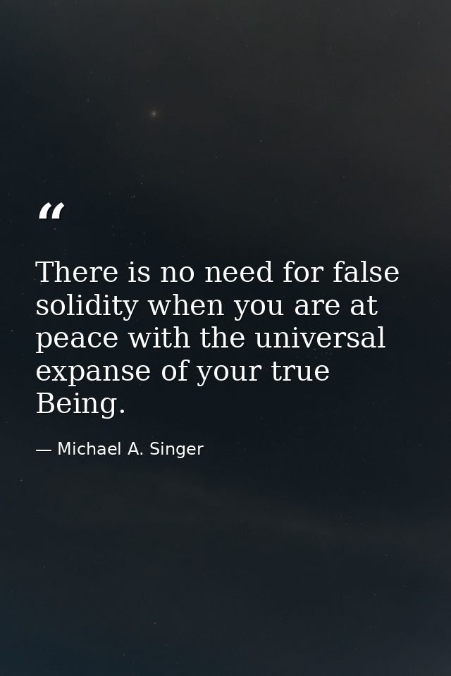 There is no need for false solidity when you are at peace with the universal expanse of your true Being. — Michael A. Singer