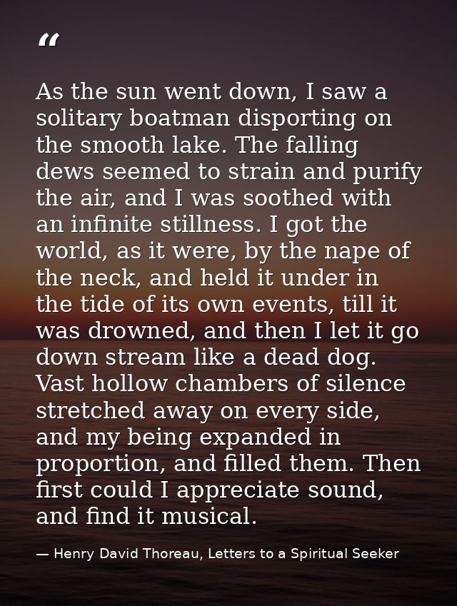 As the sun went down, I saw a solitary boatman disporting on the smooth lake. The falling dews seemed to strain and puri — Henry David Thoreau, Letters to a Spiritual Seeker