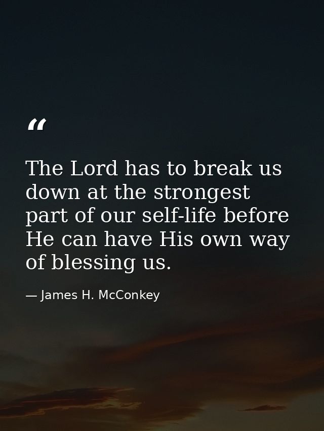 The Lord has to break us down at the strongest part of our self-life before He can have His own way of blessing us. — James H. McConkey