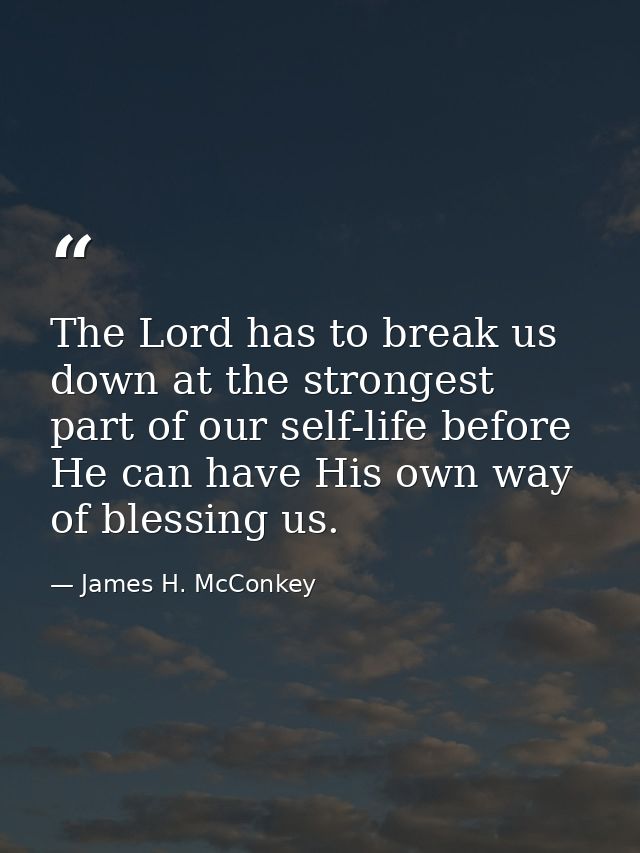 The Lord has to break us down at the strongest part of our self-life before He can have His own way of blessing us. — James H. McConkey