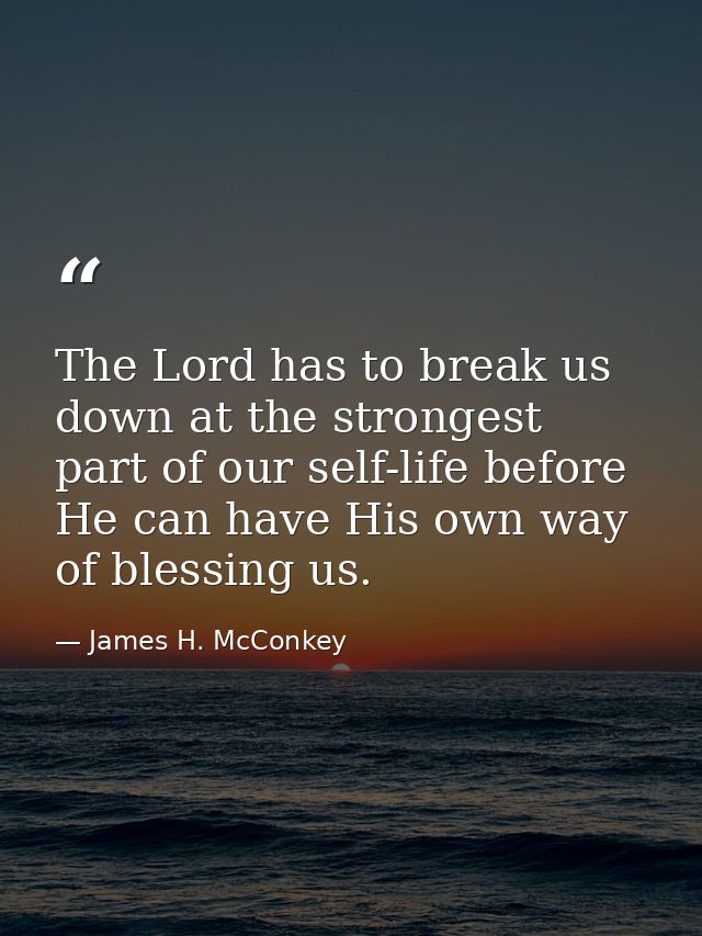 The Lord has to break us down at the strongest part of our self-life before He can have His own way of blessing us. — James H. McConkey