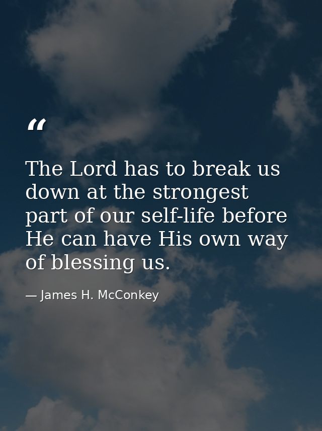 The Lord has to break us down at the strongest part of our self-life before He can have His own way of blessing us. — James H. McConkey