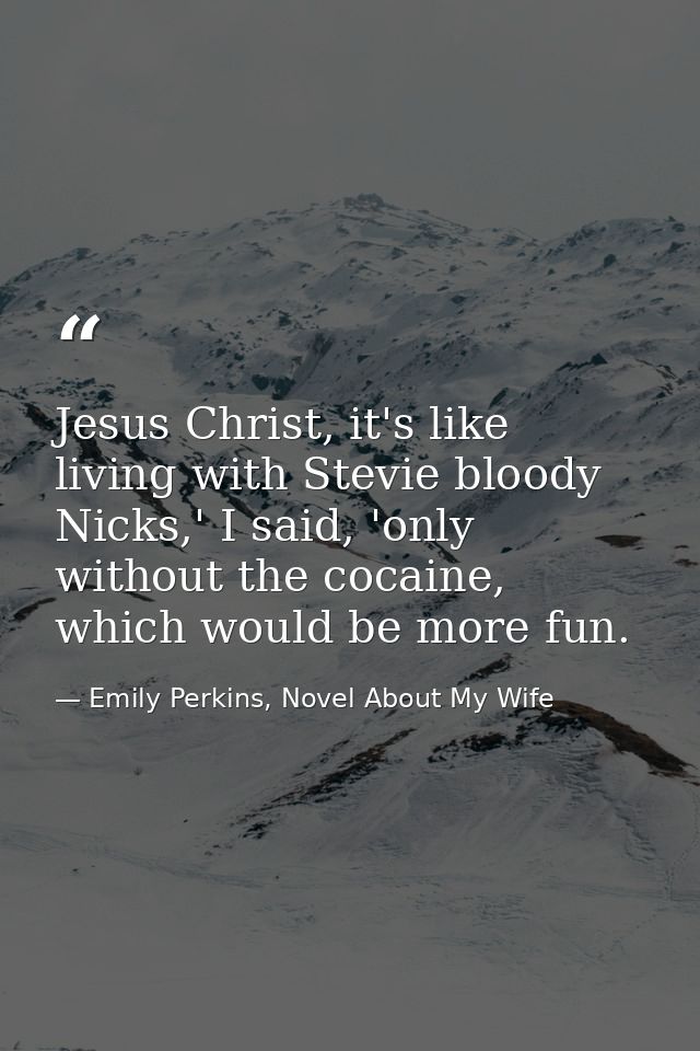 Jesus Christ, it's like living with Stevie bloody Nicks,' I said, 'only without the cocaine, which would be more fun. — Emily Perkins, Novel About My Wife