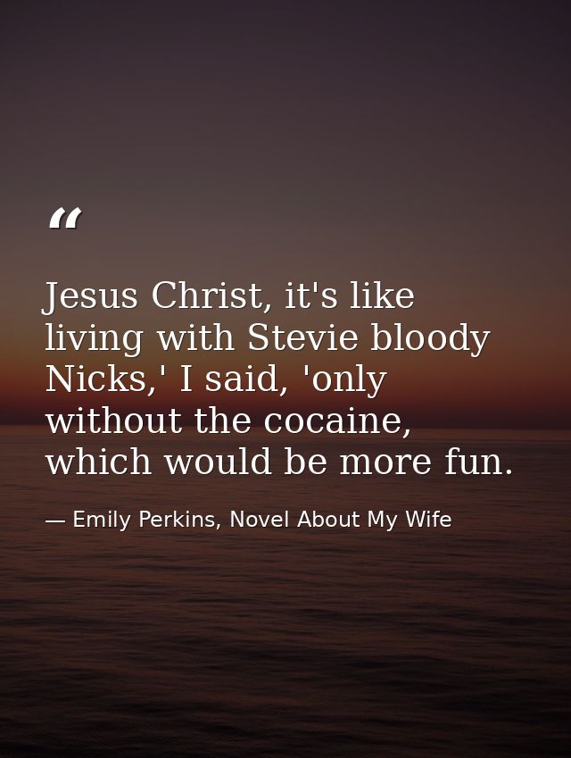 Jesus Christ, it's like living with Stevie bloody Nicks,' I said, 'only without the cocaine, which would be more fun. — Emily Perkins, Novel About My Wife