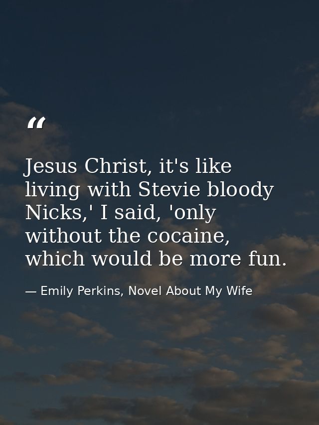 Jesus Christ, it's like living with Stevie bloody Nicks,' I said, 'only without the cocaine, which would be more fun. — Emily Perkins, Novel About My Wife