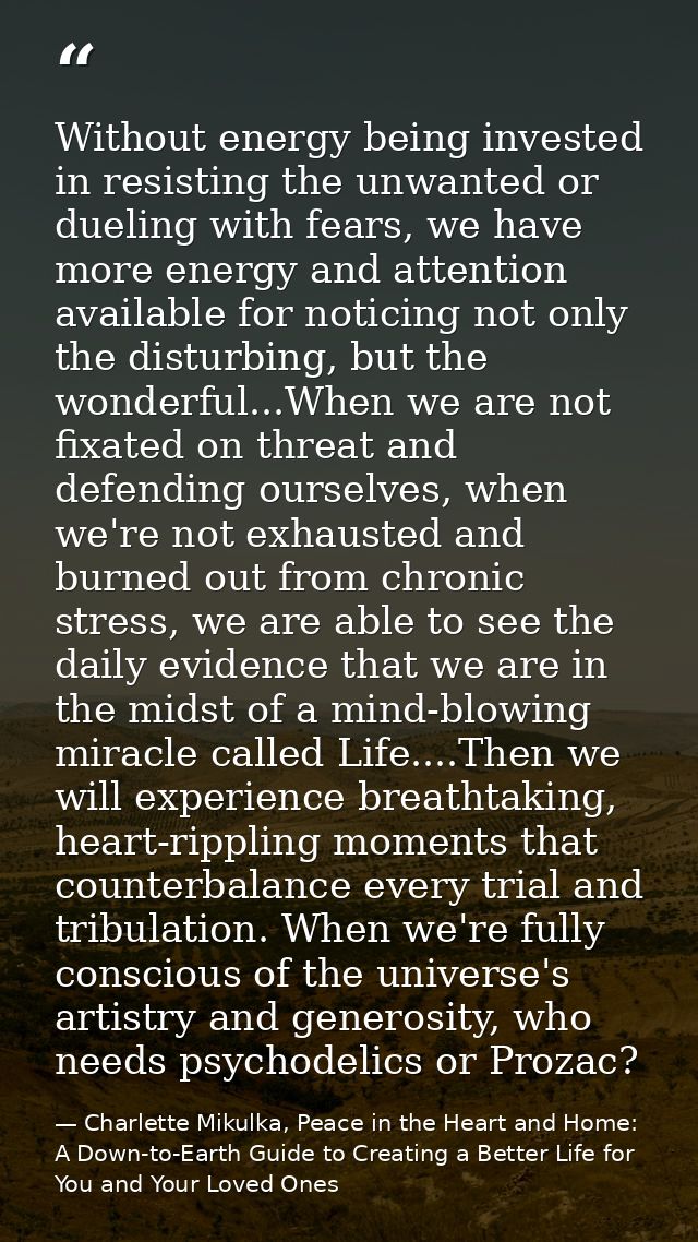 Without energy being invested in resisting the unwanted or dueling with fears, we have more energy and attention availab — Charlette Mikulka, Peace in the Heart and Home: A Down-to-Earth Guide to Creating a Better Life for You and Your Loved Ones