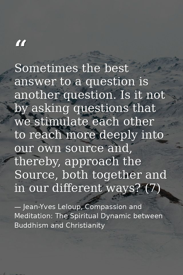 Sometimes the best answer to a question is another question. Is it not by asking questions that we stimulate each other  — Jean-Yves Leloup, Compassion and Meditation: The Spiritual Dynamic between Buddhism and Christianity