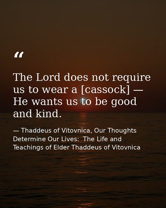 The Lord does not require us to wear a [cassock] — He wants us to be good and kind. — Thaddeus of Vitovnica, Our Thoughts Determine Our Lives:  The Life and Teachings of Elder Thaddeus of Vitovnica