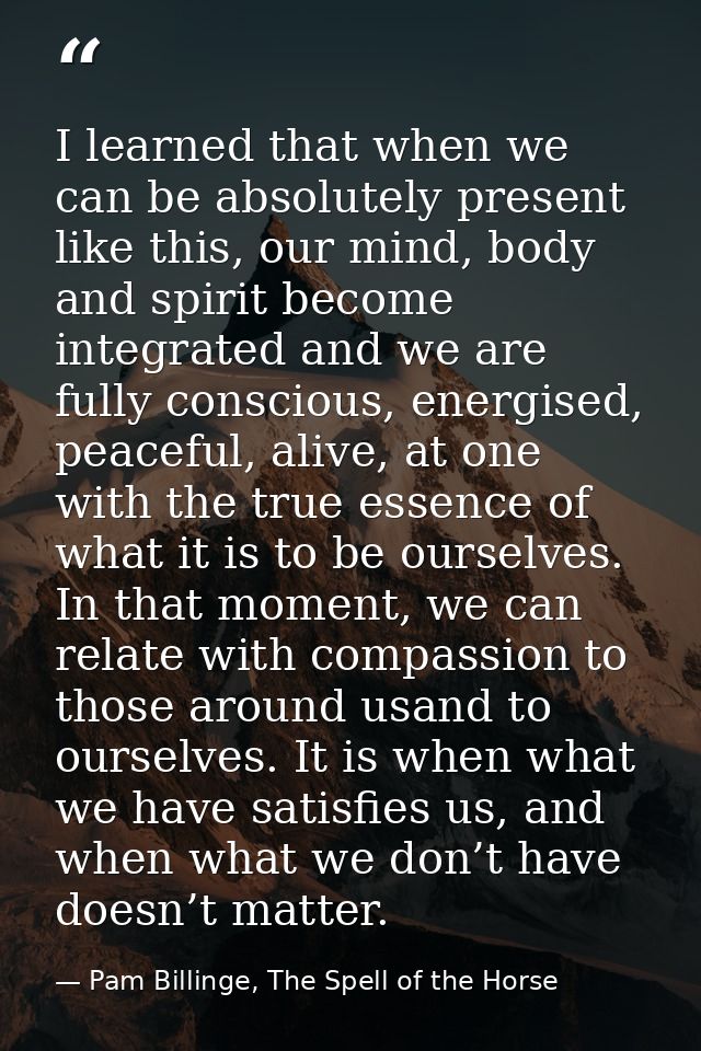 I learned that when we can be absolutely present like this, our mind, body and spirit become integrated and we are fully — Pam Billinge, The Spell of the Horse