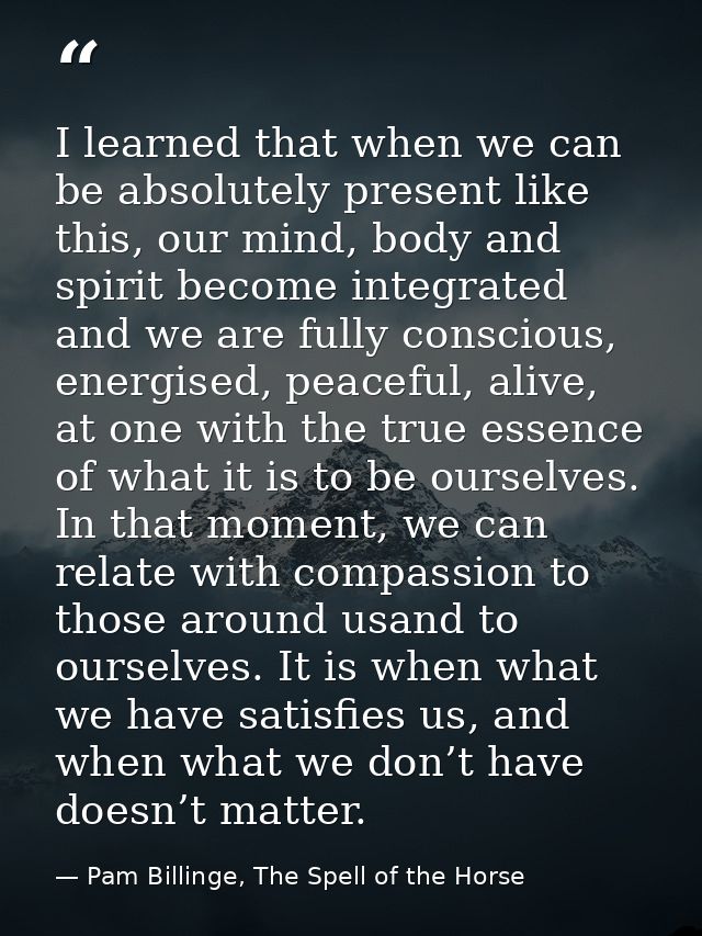 I learned that when we can be absolutely present like this, our mind, body and spirit become integrated and we are fully — Pam Billinge, The Spell of the Horse