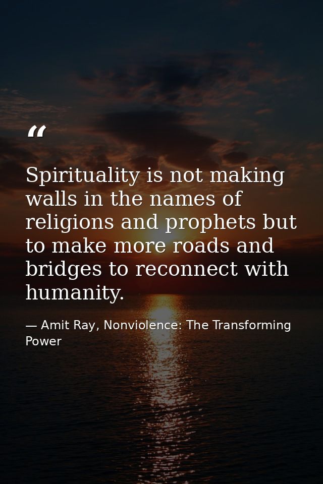 Spirituality is not making walls in the names of religions and prophets but to make more roads and bridges to reconnect  — Amit Ray, Nonviolence: The Transforming Power