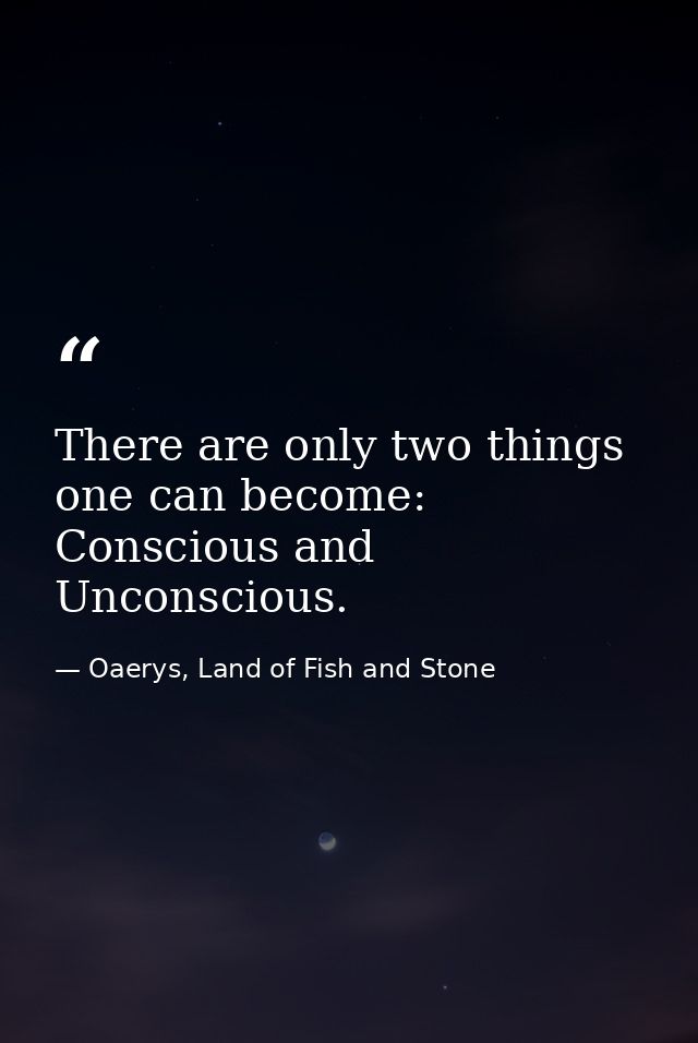 There are only two things one can become: Conscious and Unconscious. — Oaerys, Land of Fish and Stone
