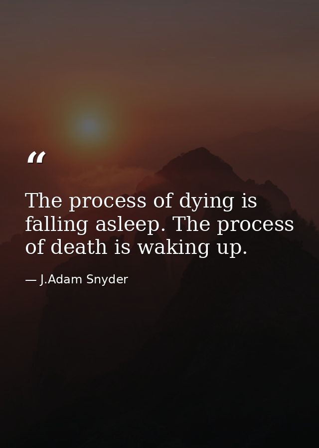The process of dying is falling asleep. The process of death is waking up. — J.Adam Snyder
