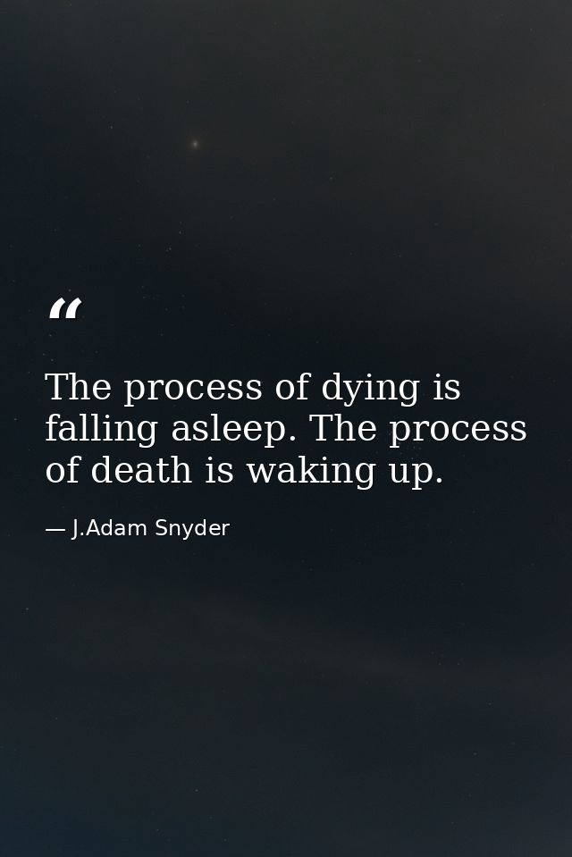 The process of dying is falling asleep. The process of death is waking up. — J.Adam Snyder
