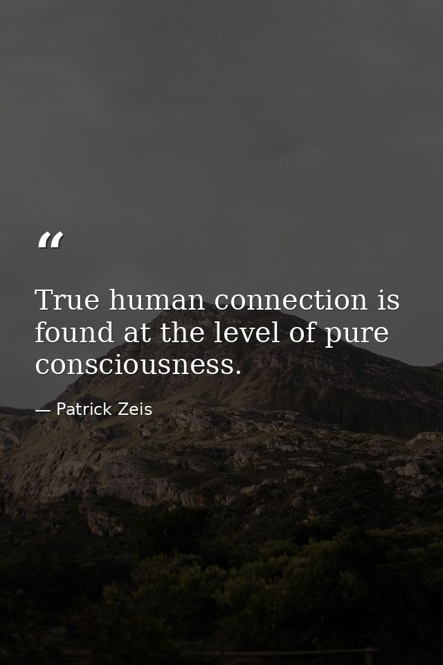 True human connection is found at the level of pure consciousness. — Patrick Zeis