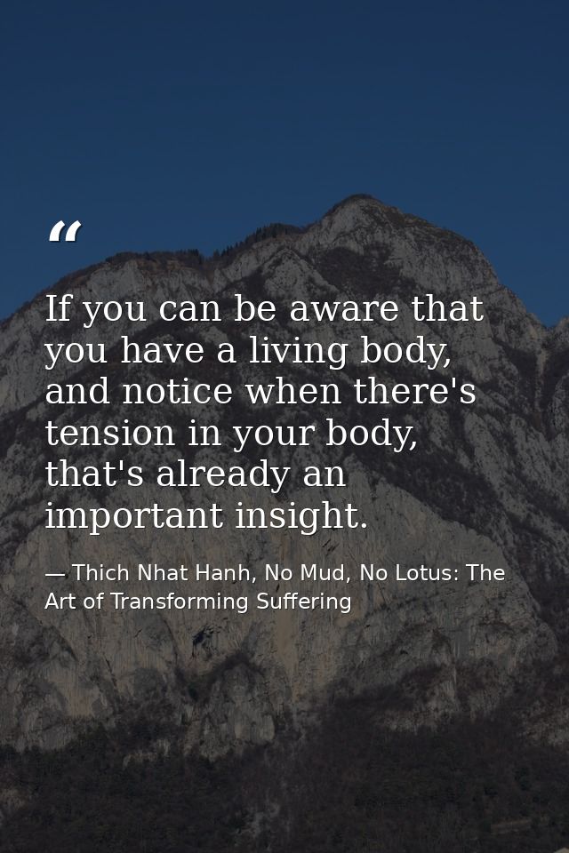 If you can be aware that you have a living body, and notice when there's tension in your body, that's already an importa — Thich Nhat Hanh, No Mud, No Lotus: The Art of Transforming Suffering