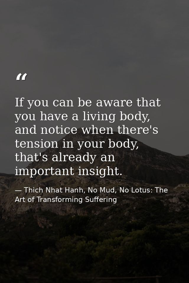 If you can be aware that you have a living body, and notice when there's tension in your body, that's already an importa — Thich Nhat Hanh, No Mud, No Lotus: The Art of Transforming Suffering