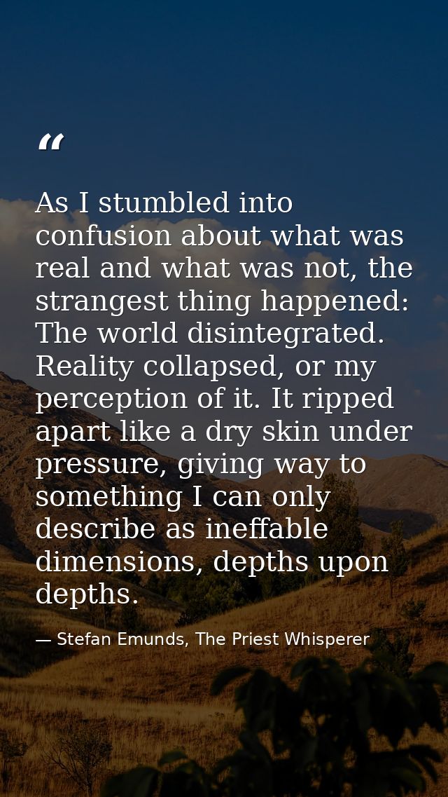 As I stumbled into confusion about what was real and what was not, the strangest thing happened: The world disintegrated — Stefan Emunds, The Priest Whisperer