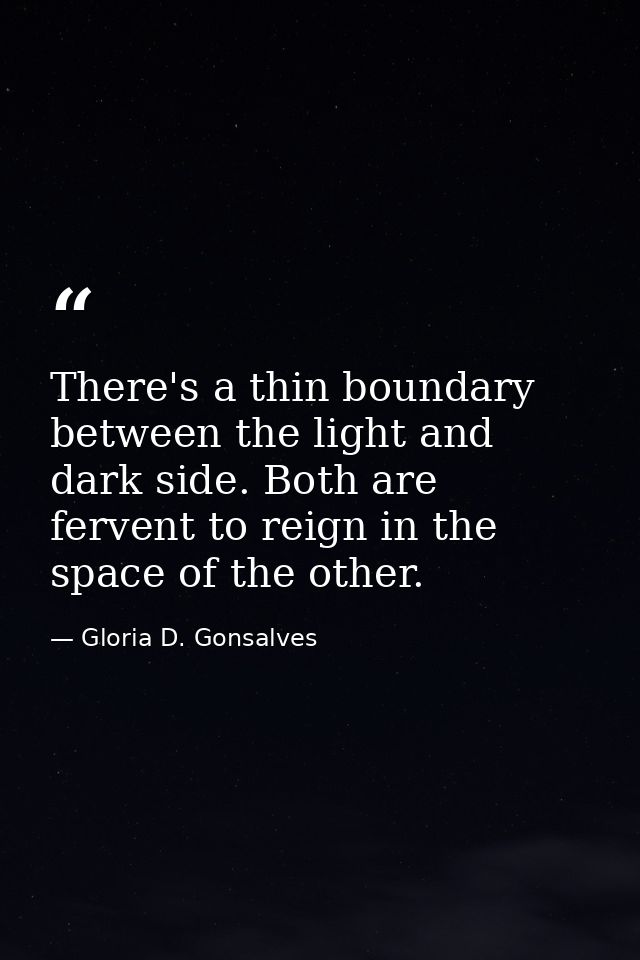 There's a thin boundary between the light and dark side. Both are fervent to reign in the space of the other. — Gloria D. Gonsalves