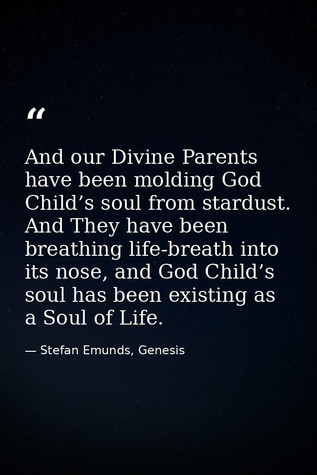 And our Divine Parents have been molding God Child’s soul from stardust. And They have been breathing life-breath into i — Stefan Emunds, Genesis