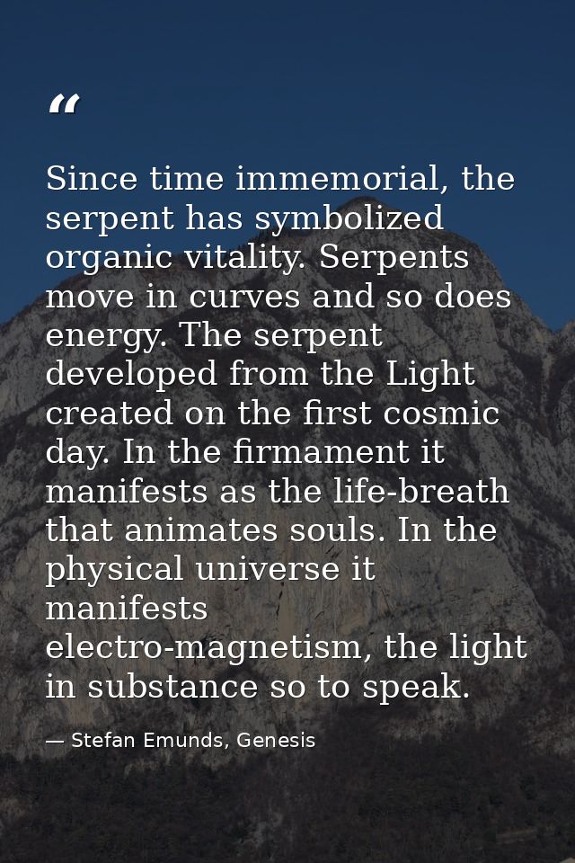 Since time immemorial, the serpent has symbolized organic vitality. Serpents move in curves and so does energy. The serp — Stefan Emunds, Genesis