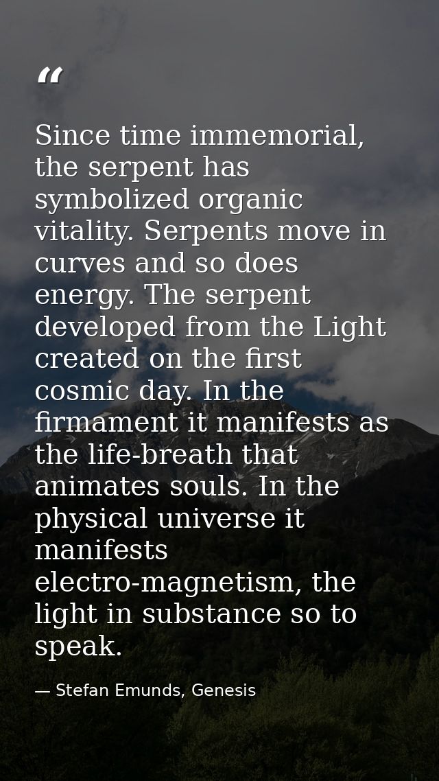 Since time immemorial, the serpent has symbolized organic vitality. Serpents move in curves and so does energy. The serp — Stefan Emunds, Genesis