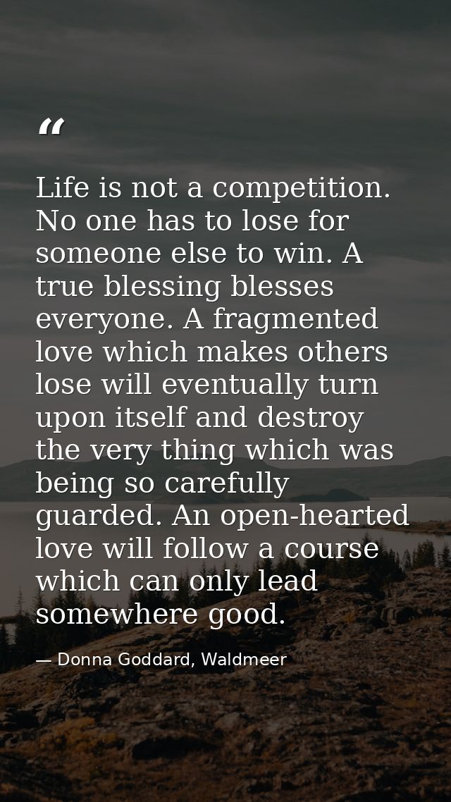 Life is not a competition. No one has to lose for someone else to win. A true blessing blesses everyone. A fragmented lo — Donna Goddard, Waldmeer