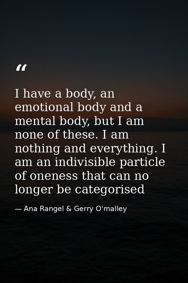 I have a body, an emotional body and a mental body, but I am none of these. I am nothing and everything. I am an indivis — Ana Rangel & Gerry O'malley