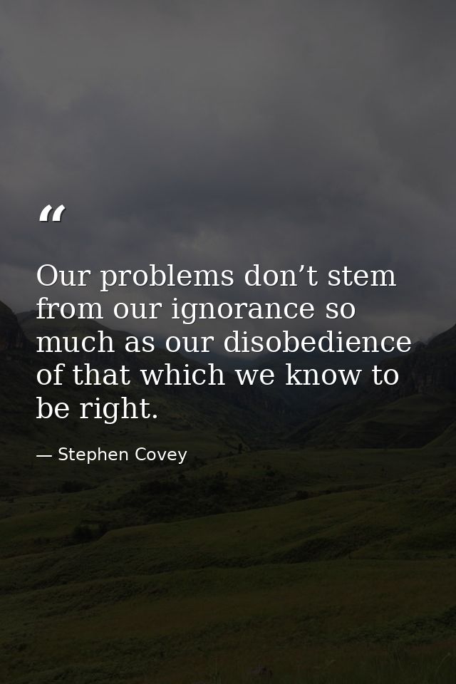Our problems don’t stem from our ignorance so much as our disobedience of that which we know to be right. — Stephen Covey