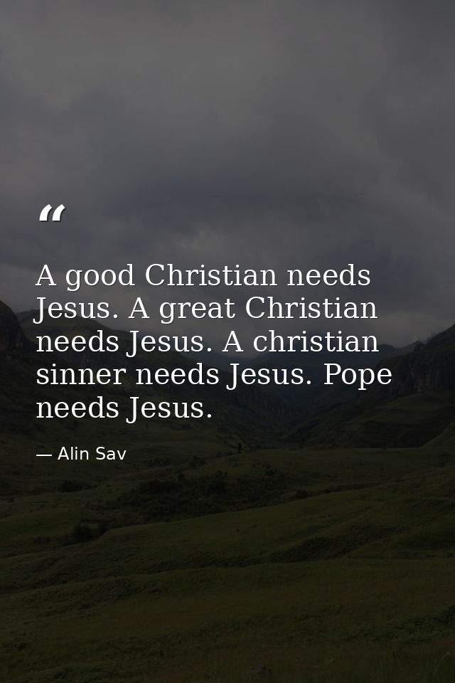 A good Christian needs Jesus. A great Christian needs Jesus. A christian sinner needs Jesus. Pope needs Jesus. — Alin Sav