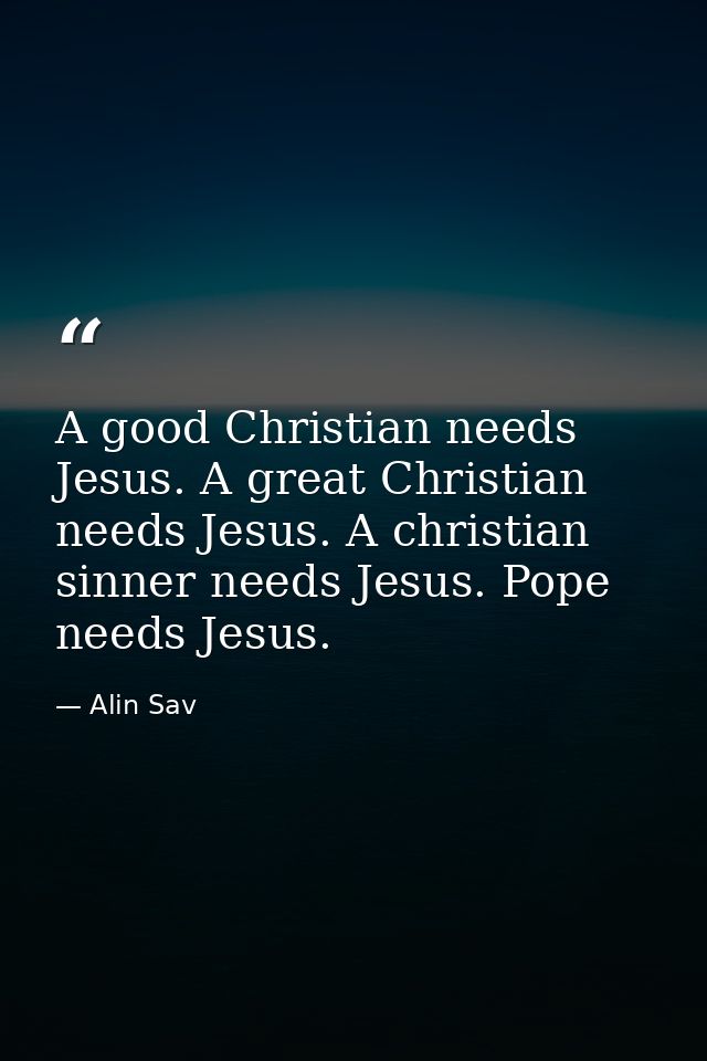 A good Christian needs Jesus. A great Christian needs Jesus. A christian sinner needs Jesus. Pope needs Jesus. — Alin Sav