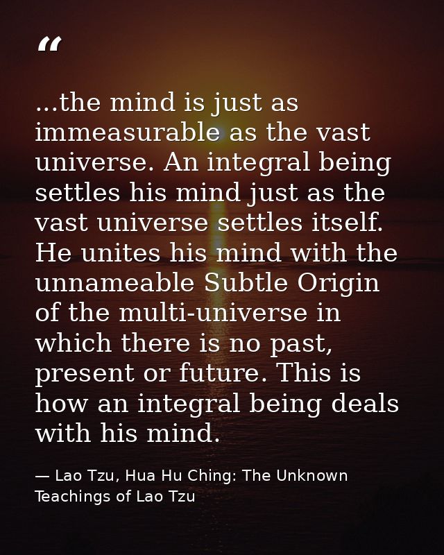 ...the mind is just as immeasurable as the vast universe. An integral being settles his mind just as the vast universe s — Lao Tzu, Hua Hu Ching: The Unknown Teachings of Lao Tzu