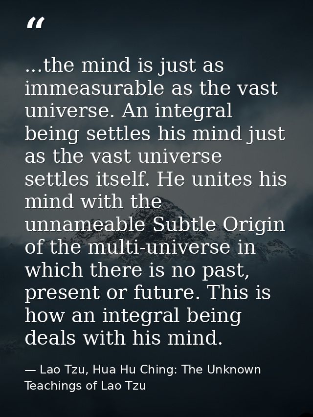 ...the mind is just as immeasurable as the vast universe. An integral being settles his mind just as the vast universe s — Lao Tzu, Hua Hu Ching: The Unknown Teachings of Lao Tzu