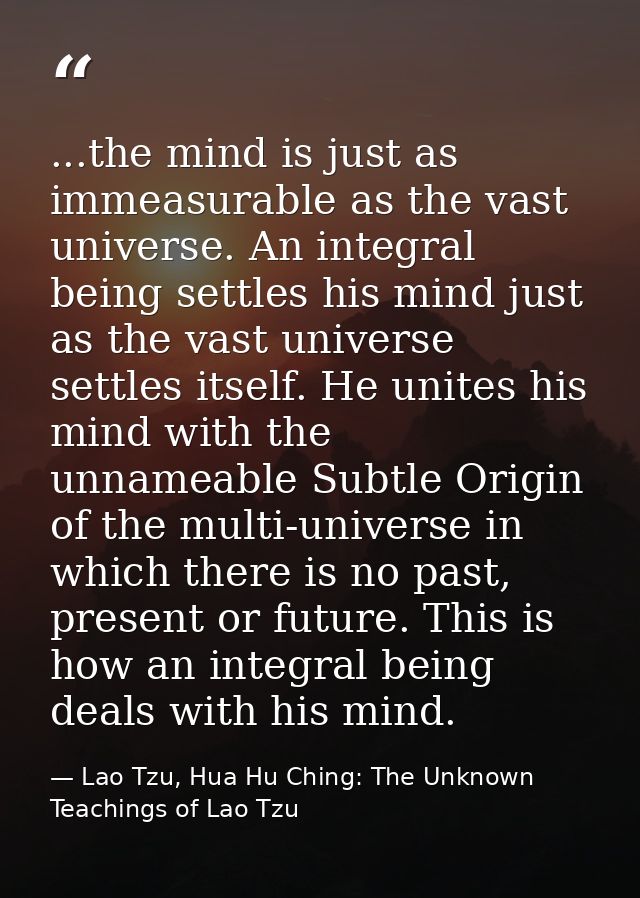 ...the mind is just as immeasurable as the vast universe. An integral being settles his mind just as the vast universe s — Lao Tzu, Hua Hu Ching: The Unknown Teachings of Lao Tzu