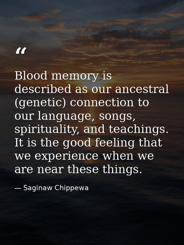 Blood memory is described as our ancestral (genetic) connection to our language, songs, spirituality, and teachings. It  — Saginaw Chippewa