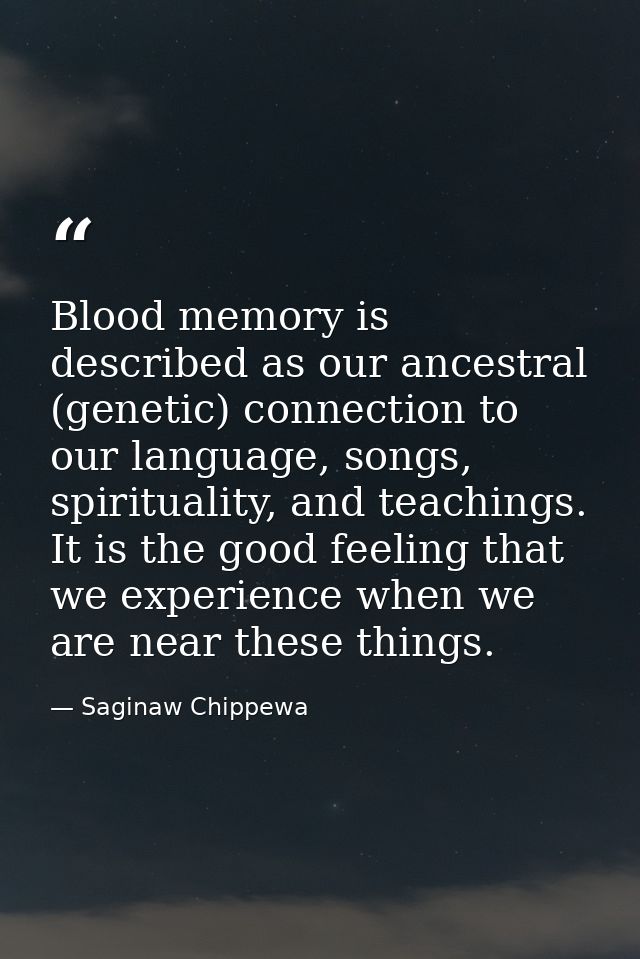 Blood memory is described as our ancestral (genetic) connection to our language, songs, spirituality, and teachings. It  — Saginaw Chippewa