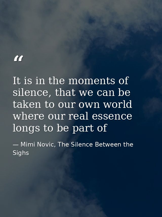 It is in the moments of silence, that we can be taken to our own world where our real essence longs to be part of — Mimi Novic, The Silence Between the Sighs