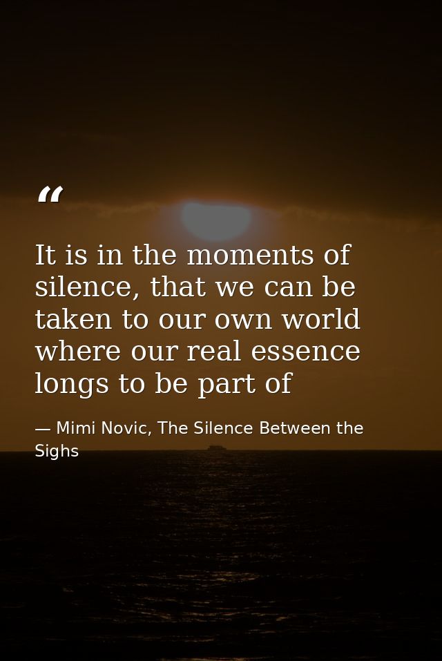 It is in the moments of silence, that we can be taken to our own world where our real essence longs to be part of — Mimi Novic, The Silence Between the Sighs